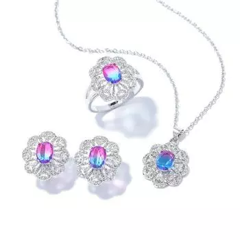 Комплект из циркония, универсальный модный комплект из ожерелья и серег, комплект украшений в виде цветов. size 6 ring set