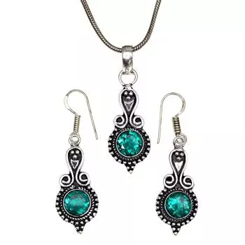 Комплект из диопсида, хромированные драгоценные камни, ожерелье, кулон, этнический стиль, 18-20 дюймов