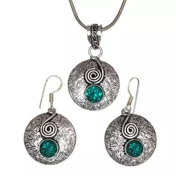 Комплект из диопсида, хромированные драгоценные камни, ожерелье, кулон, этнический стиль, 18-20 дюймов