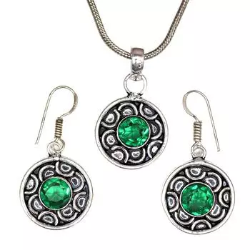 Комплект из диопсида, хромированные драгоценные камни, ожерелье, кулон, этнический стиль, 18-20 дюймов
