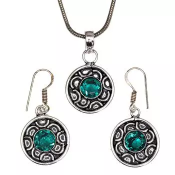 Комплект из диопсида, хромированные драгоценные камни, ожерелье, кулон, этнический стиль, 18-20 дюймов
