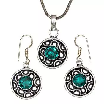 Комплект из диопсида, хромированные драгоценные камни, ожерелье, кулон, этнический стиль, 18-20 дюймов