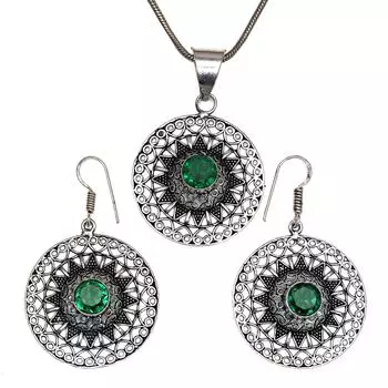 Комплект из диопсида, хромированные драгоценные камни, ожерелье, кулон, этнический стиль, 18-20 дюймов