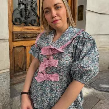 Комплект из длинных брюк с принтом, элегантная рубашка с круглым вырезом и шнуровкой, с длинным рукавом, широкие брюки, офисный женский комплект из 2 предметов, свободный, повседневный, новая мода S синий