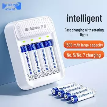 Комплект из двух аккумуляторных батарей 1,2 В: AA/AAA с быстрым зарядным устройством для игрушек, микрофонов, машинок с дистанционным управлением. 4 AA 1000 белый/синий