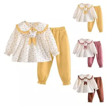 Комплект из двух частей для девочек: топ, брюки, круглый вырез, свитер, длинные рукава, брюки 100 коричневый