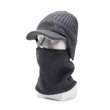 Комплект из двух частей, мужская бархатная вязаная шапка для защиты ушей, осенне-зимняя, утепленная, шерстяная, с защитой от холода, для шеи темно-серого