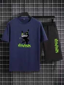 Комплект из двух повседневных футболок с круглым вырезом Niviso, мужского спортивного топа с короткими рукавами и шорт-туники с карманами. S