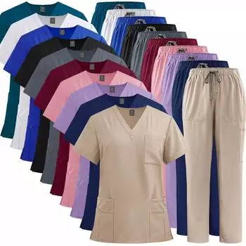 Комплект из двух предметов, быстросохнущие костюмы с v-образным вырезом и короткими рукавами, униформа для кормления, топ + брюки, костюм-скраб XXL белый