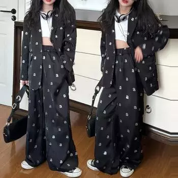 Комплект из двух предметов: детский пиджак в западном стиле и большие детские прямые брюки 120 чёрный