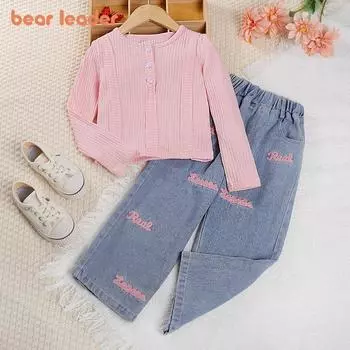 Комплект из двух предметов для девочек Bear Leader: розовый топ с длинными рукавами и брюки для детской одежды AZ3931 4T