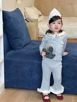 Комплект из двух предметов для девочек в корейском стиле: толстовка с капюшоном и кружевной топ - Осень 2025 73 cm