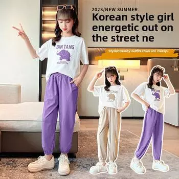 Комплект из двух предметов для девочек в летнем стиле 2025 г.: Модный топ с короткими рукавами и шорты 120 cm