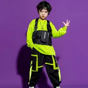 Комплект из двух предметов для танцев для мальчиков на весну и осень с длинными рукавами и широкими штанинами 180cm