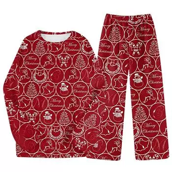 Комплект из двух предметов для взрослых с рождественским принтом, топ с круглым вырезом и длинными рукавами, брюки на резинке, пижамный комплект, костюм для отдыха S зелёный