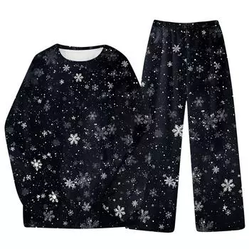 Комплект из двух предметов для взрослых с рождественским принтом, топ с круглым вырезом и длинными рукавами, брюки на резинке, пижамный комплект, костюм для отдыха S бежевый