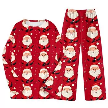 Комплект из двух предметов для взрослых с рождественским принтом, топ с круглым вырезом и длинными рукавами, брюки на резинке, пижамный комплект, костюм для отдыха S