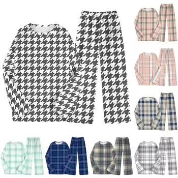 Комплект из двух предметов для взрослых, топ с круглым вырезом и длинными рукавами, эластичные брюки, пижамный комплект, костюм для отдыха M зелёный