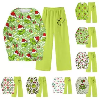 Комплект из двух предметов для взрослых, топ с круглым вырезом и длинными рукавами, эластичные брюки, пижамный комплект, костюм для отдыха L армия зеленый