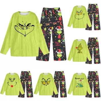 Комплект из двух предметов для взрослых, топ с круглым вырезом и длинными рукавами, эластичные брюки, пижамный комплект, костюм для отдыха S