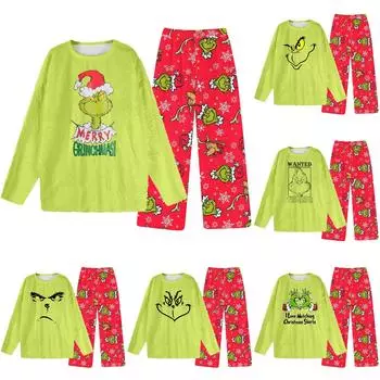 Комплект из двух предметов для взрослых, топ с круглым вырезом и длинными рукавами, эластичные брюки, пижамный комплект, костюм для отдыха XL