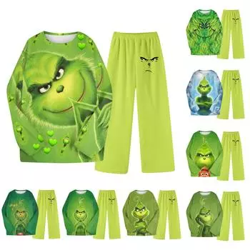 Комплект из двух предметов для взрослых, топ с круглым вырезом и длинными рукавами, эластичные брюки, пижамный комплект, костюм для отдыха L чёрный