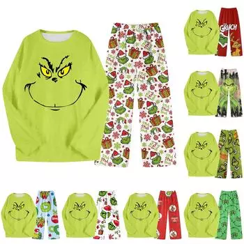 Комплект из двух предметов для взрослых, топ с круглым вырезом и длинными рукавами, эластичные брюки, пижамный комплект, костюм для отдыха L