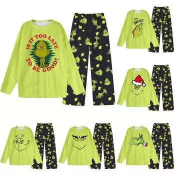 Комплект из двух предметов для взрослых, топ с круглым вырезом и длинными рукавами, эластичные брюки, пижамный комплект, костюм для отдыха M