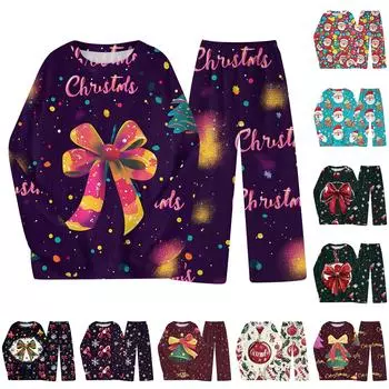 Комплект из двух предметов для взрослых, топ с круглым вырезом и длинными рукавами, эластичные брюки, пижамный комплект, костюм для отдыха XXL