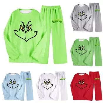 Комплект из двух предметов для взрослых, топ с круглым вырезом и длинными рукавами, эластичные брюки, пижамный комплект, костюм для отдыха M красный