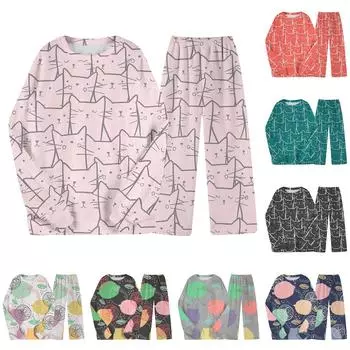 Комплект из двух предметов для взрослых, топ с круглым вырезом и длинными рукавами, эластичные брюки, пижамный комплект, костюм для отдыха L армия зеленый