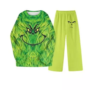 Комплект из двух предметов для взрослых, топ с круглым вырезом и длинными рукавами, эластичные брюки, пижамный комплект, костюм для отдыха S