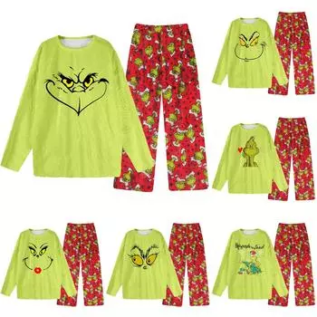 Комплект из двух предметов для взрослых, топ с круглым вырезом и длинными рукавами, эластичные брюки, пижамный комплект, костюм для отдыха M