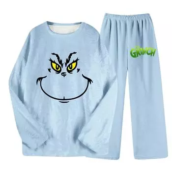 Комплект из двух предметов для взрослых, топ с круглым вырезом и длинными рукавами, эластичные брюки, пижамный комплект, костюм для отдыха S