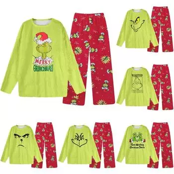 Комплект из двух предметов для взрослых, топ с круглым вырезом и длинными рукавами, эластичные брюки, пижамный комплект, костюм для отдыха XL