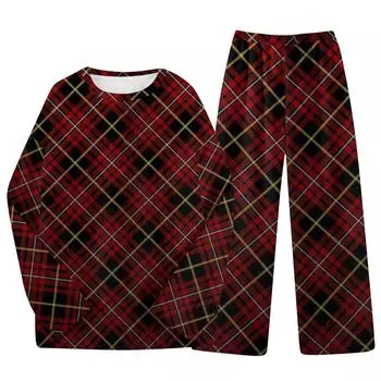 Комплект из двух предметов для взрослых, топ с круглым вырезом и длинными рукавами, эластичные брюки, пижамный комплект, костюм для отдыха S