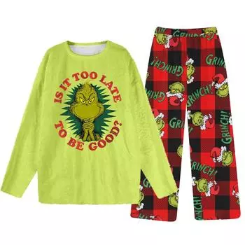 Комплект из двух предметов для взрослых, топ с круглым вырезом и длинными рукавами, эластичные брюки, пижамный комплект, костюм для отдыха S