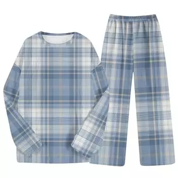 Комплект из двух предметов для взрослых, топ с круглым вырезом и длинными рукавами, эластичные брюки, пижамный комплект, костюм для отдыха S