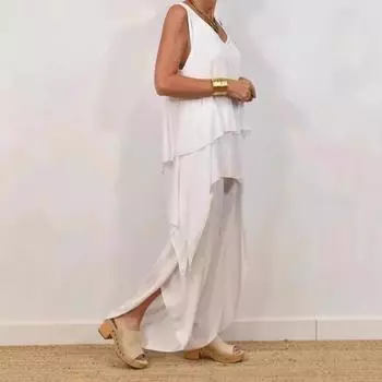 Комплект из двух предметов для женщин, повседневный безрукавный асимметричный топ с широкими брюками, свободный домашний костюм на лето S белый