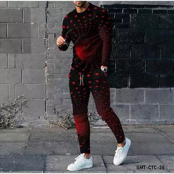 Комплект из двух предметов: футболка с длинными рукавами и брюки, напечатанные на 3D-принтере, модная одежда и спортивная одежда S