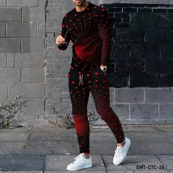 Комплект из двух предметов: футболка с длинными рукавами и брюки, напечатанные на 3D-принтере, модная одежда и спортивная одежда M