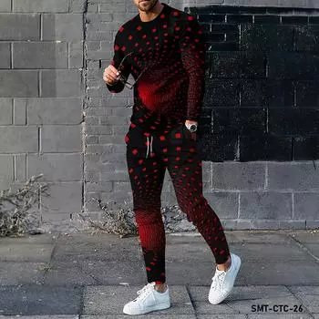 Комплект из двух предметов: футболка с длинными рукавами и брюки, напечатанные на 3D-принтере, модная одежда и спортивная одежда M