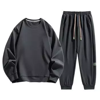 Комплект из двух предметов из хлопка для мужчин на весну и осень, повседневный спортивный костюм с круглым вырезом, свитер, брюки, комплект из 2 предметов, большой размер XXXXXXL белый