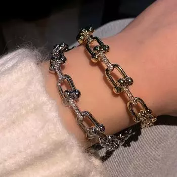 Комплект из двух предметов из микро-инкрустированного циркония с медным покрытием, открывающийся браслет, кольцо, универсальные женские украшения 17CM