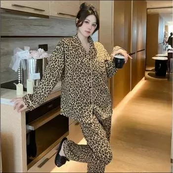 Комплект из двух предметов из молочного волокна, женская пижама, весна-осень, новые брюки с длинным рукавом, повседневная домашняя одежда, новые принты, женская одежда для сна M