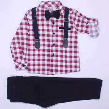 Комплект из двух предметов: красная клетчатая рубашка для мальчика с подтяжками и галстуком-бабочкой