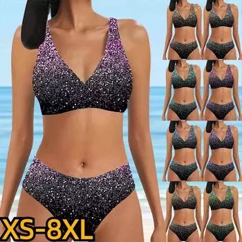 Комплект из двух предметов, купальный костюм, женский купальный костюм с высокой талией, купальный костюм, свободные купальники-бикини, женский новый дизайн, купальник с принтом S золотой