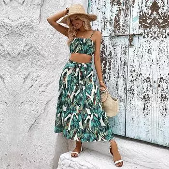 Комплект из двух предметов: новые летние костюмы с растительным принтом для женщин S