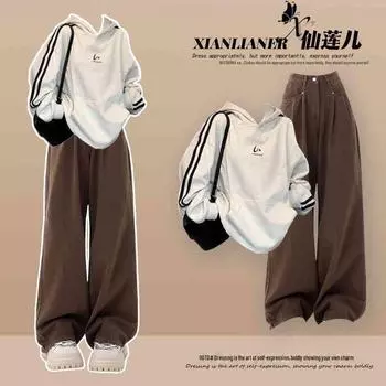 Комплект из двух предметов осень 2024 г.: Толстовка с капюшоном и утягивающие повседневные джинсы M