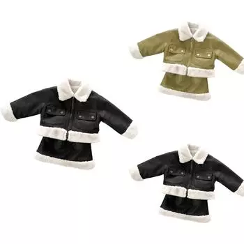 Комплект из двух предметов: пальто с лацканами и флисовой юбкой из кожи для маленьких девочек 110 чёрный